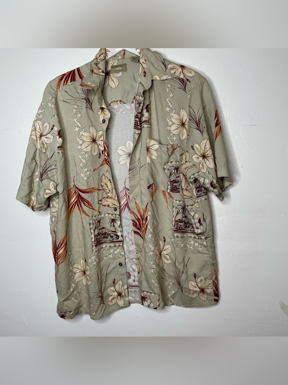 TROPICAL HAWAIIAN FLORAL PALM LEAF PRINT VACATION SHIRT SZ XL